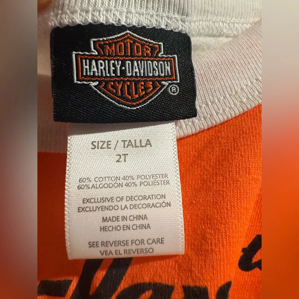 Harley-Davidson Kids Tee in Orange, White, and‎ Black Size 2
